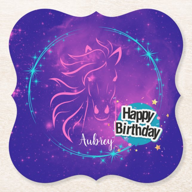 Dessous-de-verre En Papier Horse Galaxy Joyeux anniversaire Personnalisé (Devant)
