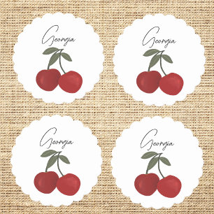 Dessous-de-verre En Papier Illustration de deux cerises rouges Art de fruit