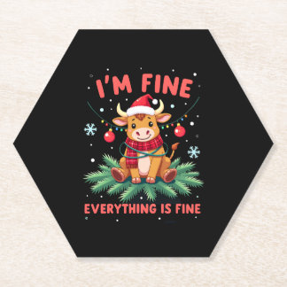 Dessous-de-verre En Papier I'm Fine Everything is Fine Christmas Highland Cow
