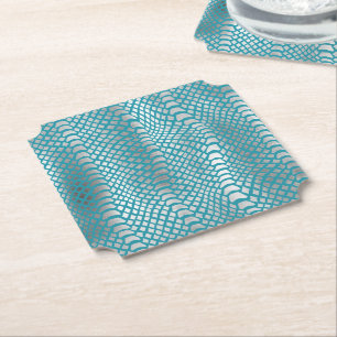 Dessous-de-verre En Papier Impression de serpent d'argent bleu turquoise