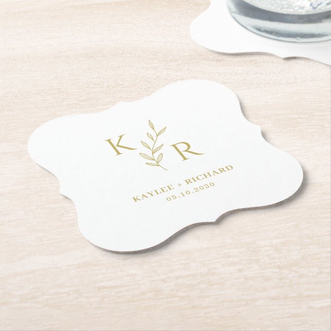 Dessous-de-verre En Papier Initiales feuilletées Mariage de la répétition (Incliné)