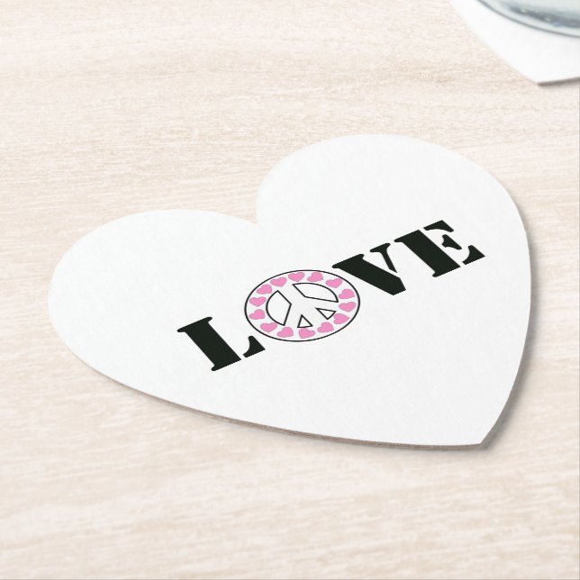 Dessous-de-verre En Papier Inspirationnel Pink Love Coeurs de paix (Incliné)