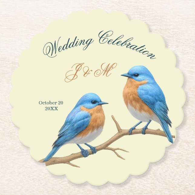 Dessous-de-verre En Papier Ivory Pastel Lovebirds Romantique Bluebirds Mariag (Devant)