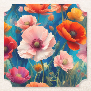 Dessous-de-verre En Papier Jardin de fleurs de pavot multicolores-47568