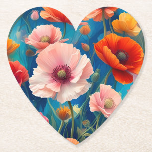 Dessous-de-verre En Papier Jardin de fleurs de pavot multicolores-47568