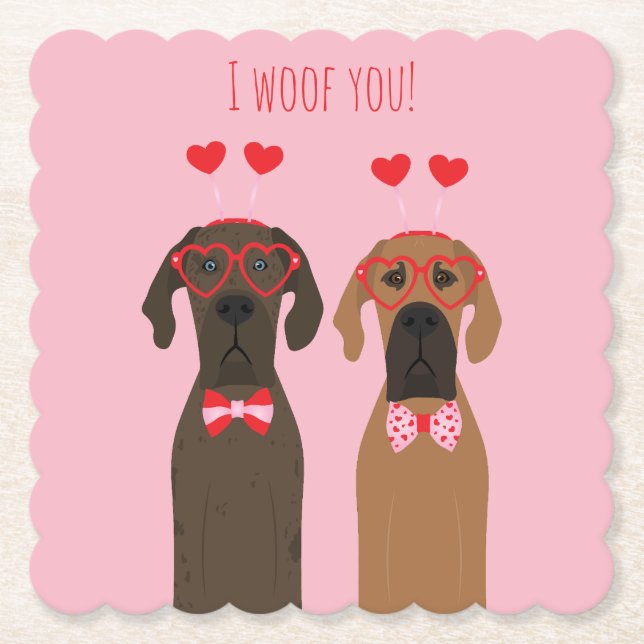 Dessous-de-verre En Papier Je Te Dire Valentines Day de grands chiens (Devant)
