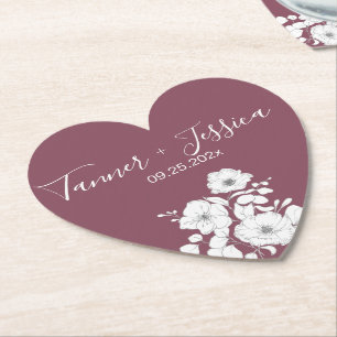 Dessous-de-verre En Papier Joli coeur Mariage de fleurs violet et blanc
