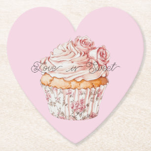 Dessous-de-verre En Papier Joli gâteau floral aux roses roses pour la douche
