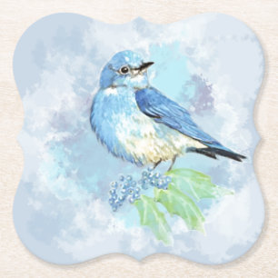 Dessous-de-verre En Papier Jolie aquarelle Bleu Oiseau Nature Jardin Art