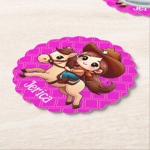 Dessous-de-verre En Papier Jolie Cowgirl et Cheval Western Rose