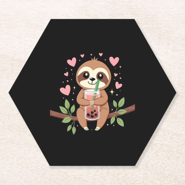 Dessous-de-verre En Papier Jolie Sloth Boba Bubble Milk Tea Kawaii Femmes Fil (Devant)