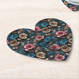 Dessous-de-verre En Papier Jolies Roses Rose Gold Bleu