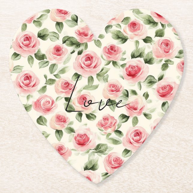 Dessous-de-verre En Papier Jolies Roses Roses Fleurs Mariage Shower (Devant)