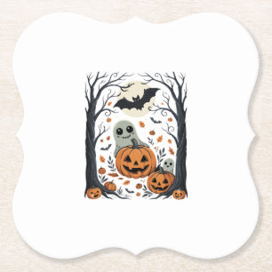 Dessous-de-verre En Papier Jolis fantômes d'Halloween et forêt de citrouilles