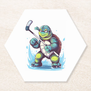 Dessous-de-verre En Papier Joueur de hockey sur glace Tortue Bâton de hockey 