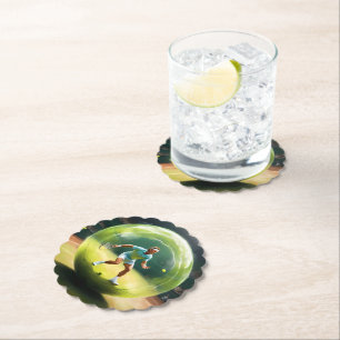 Dessous-de-verre En Papier Joueur De Tennis Ball Sur Court,