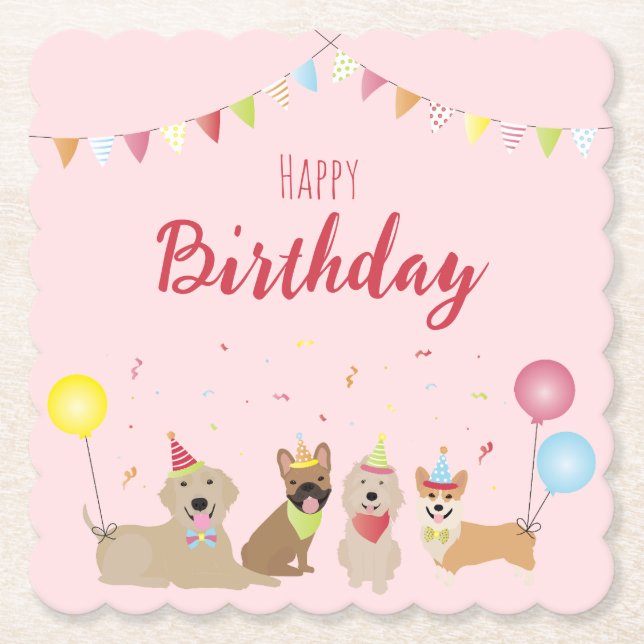 Dessous-de-verre En Papier Joyeuse fête des chiens d'anniversaire (Devant)