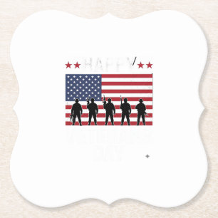 Dessous-de-verre En Papier Joyeuse fête des vétérans Drapeau Silhouette Vecto