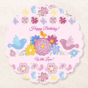Dessous-de-verre En Papier Joyeux anniversaire Fleurs sauvages Jardin Oiseaux