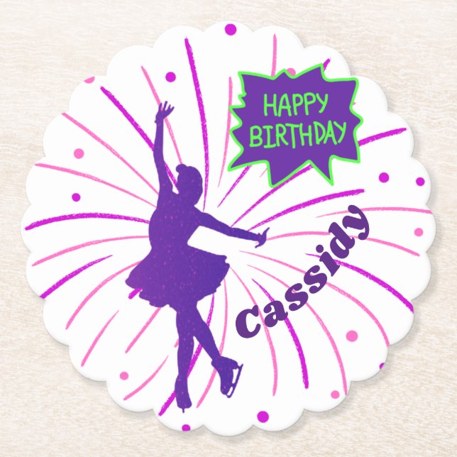 Dessous-de-verre En Papier Joyeux Anniversaire Patinage artistique personnali (Devant)
