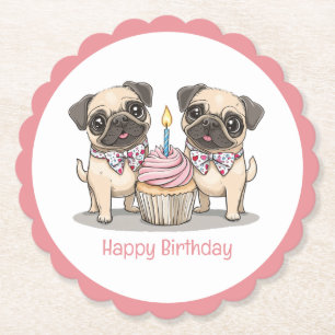 Dessous-de-verre En Papier Joyeux Carlin d'anniversaire Chiens Cupcake