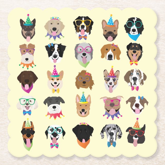 Dessous-de-verre En Papier Joyeux Chien d'Anniversaire Face À Des Animaux Vai (Devant)