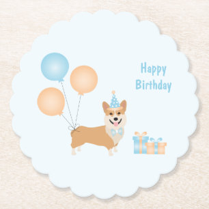 Dessous-de-verre En Papier Joyeux Chien de Corgi Anniversaire