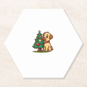 Dessous-de-verre En Papier Joyeux chien de Noël avec joli arbre pour adultes