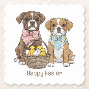 Dessous-de-verre En Papier Joyeux Chiens De Boxer De Pâques