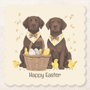 Dessous-de-verre En Papier Joyeux Chiens de récupération de chocolat de Pâque