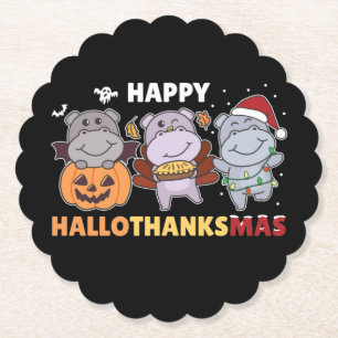 Dessous-de-verre En Papier Joyeux Hallothanksmas Hippopotames Noël Hippo Papi