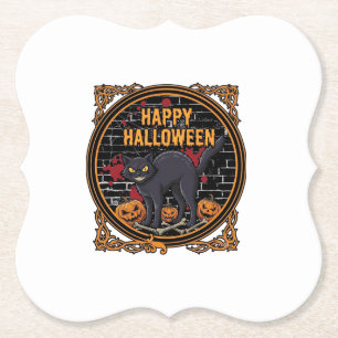 Dessous-de-verre En Papier Joyeux Halloween Chat Noir Citrouilles Os_1