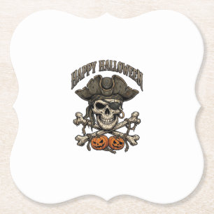 Dessous-de-verre En Papier Joyeux Halloween Crâne de Pirate Os Croisés Citrou