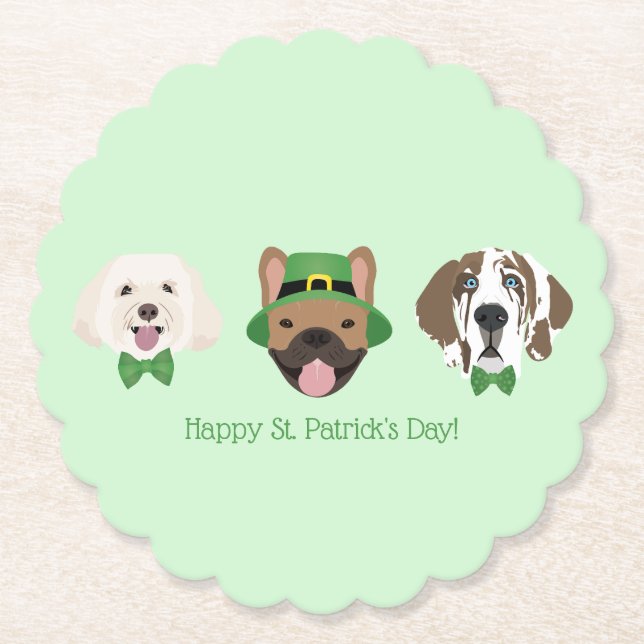 Dessous-de-verre En Papier Joyeux Jour de la Saint Patrick Dog Visages (Devant)