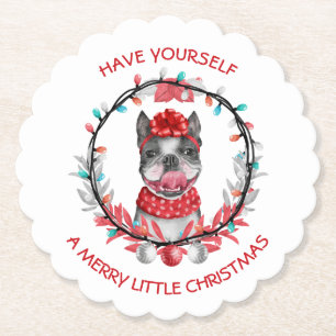 Dessous-de-verre En Papier Joyeux Noël à Boston Terrier