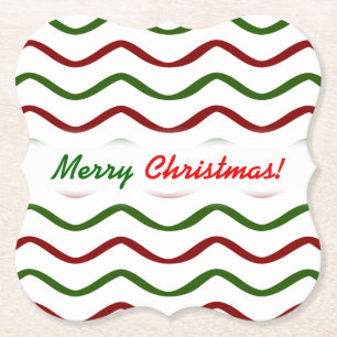 Dessous-de-verre En Papier "Joyeux Noël !"; Motif Red & Green Wavy Lines