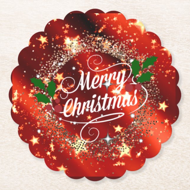 Dessous-de-verre En Papier Joyeux Noël, pétillant et parties scintillant (Devant)