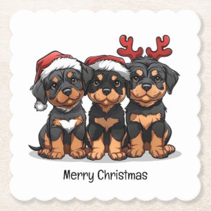 Dessous-de-verre En Papier Joyeux Noël Rottweiler Chien Père Noël