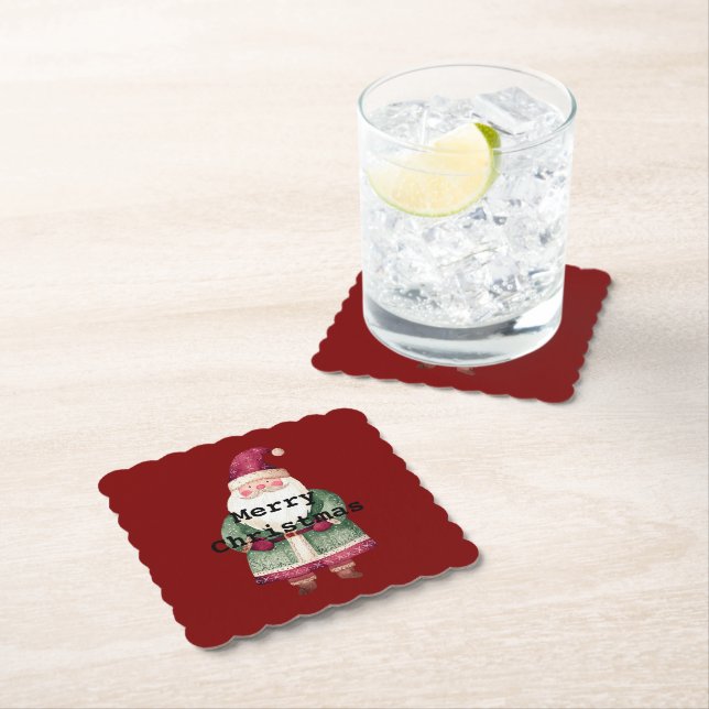 Dessous-de-verre En Papier Joyeux Noël Rouge Vert Père Noël (En situation)