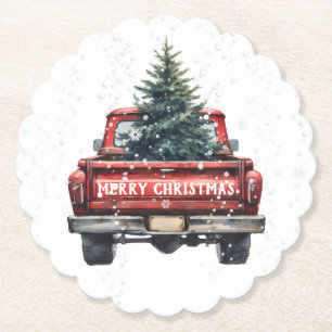 Dessous-de-verre En Papier Joyeux Noël vintage Camion Rouge