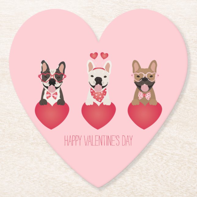 Dessous-de-verre En Papier Joyeux Valentines Day Bulldogs français (Devant)