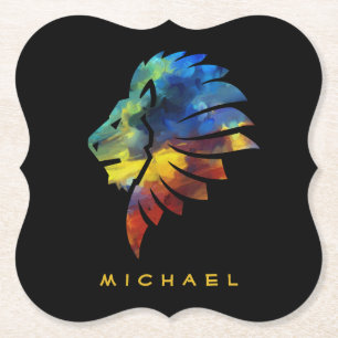 Dessous-de-verre En Papier King of the jungle watercolor name monogram
