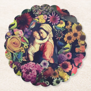 Dessous-de-verre En Papier La Bienheureuse Vierge Marie Jésus Fleurs Roses Re