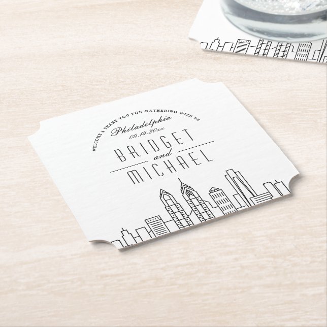 Dessous-de-verre En Papier L'amour à Philadelphie | Accueil Skyline Ville (Incliné)