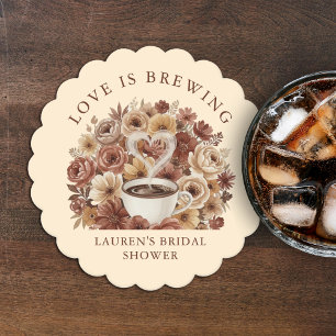 Dessous-de-verre En Papier L'amour est en train de préparer Brown Floral Café