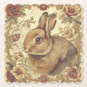 Dessous-de-verre En Papier Lapin Vintage, Motif Classique de Lapin et de Fleu