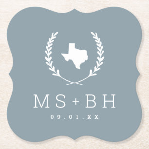 Dessous-de-verre En Papier Laurel Crest Texas Mariage Monogramme   Dusty Blue