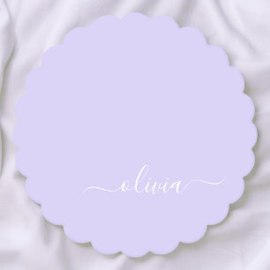 Dessous-de-verre En Papier Lavande Purple Script Moderne Fille Monogramme Nom