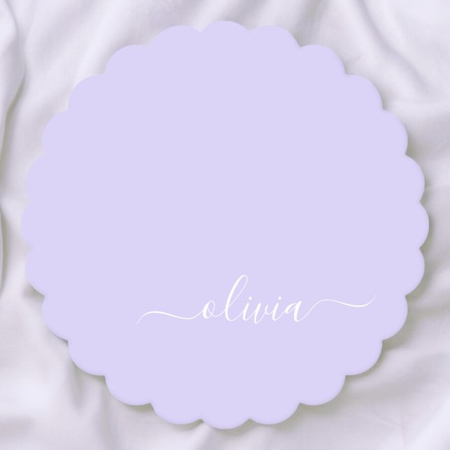 Dessous-de-verre En Papier Lavande Purple Script Moderne Fille Monogramme Nom (Créateur téléchargé)