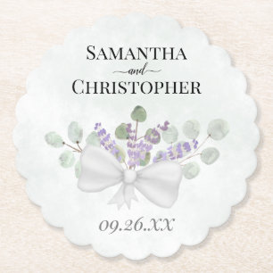 Dessous-de-verre En Papier Lavande rustique & Mariage de bouquet Eucalyptus